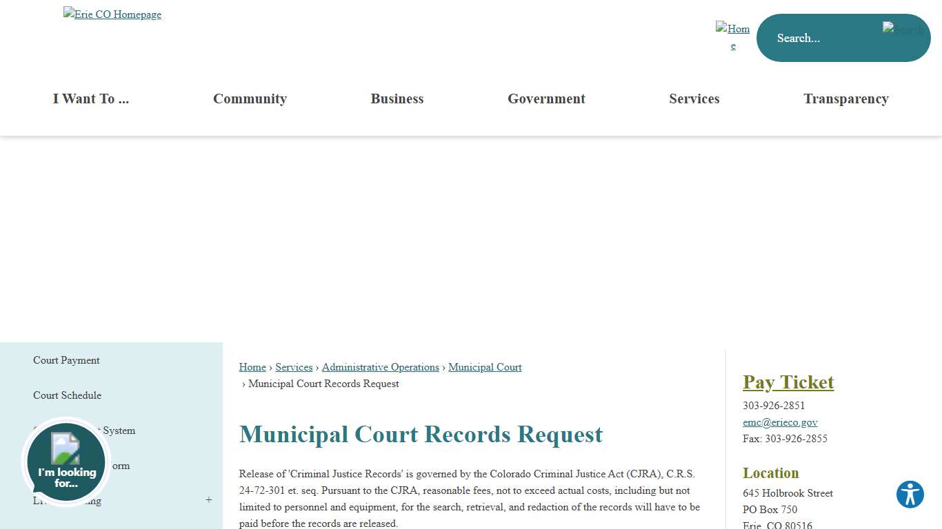 Municipal Court Records Request Erie, CO